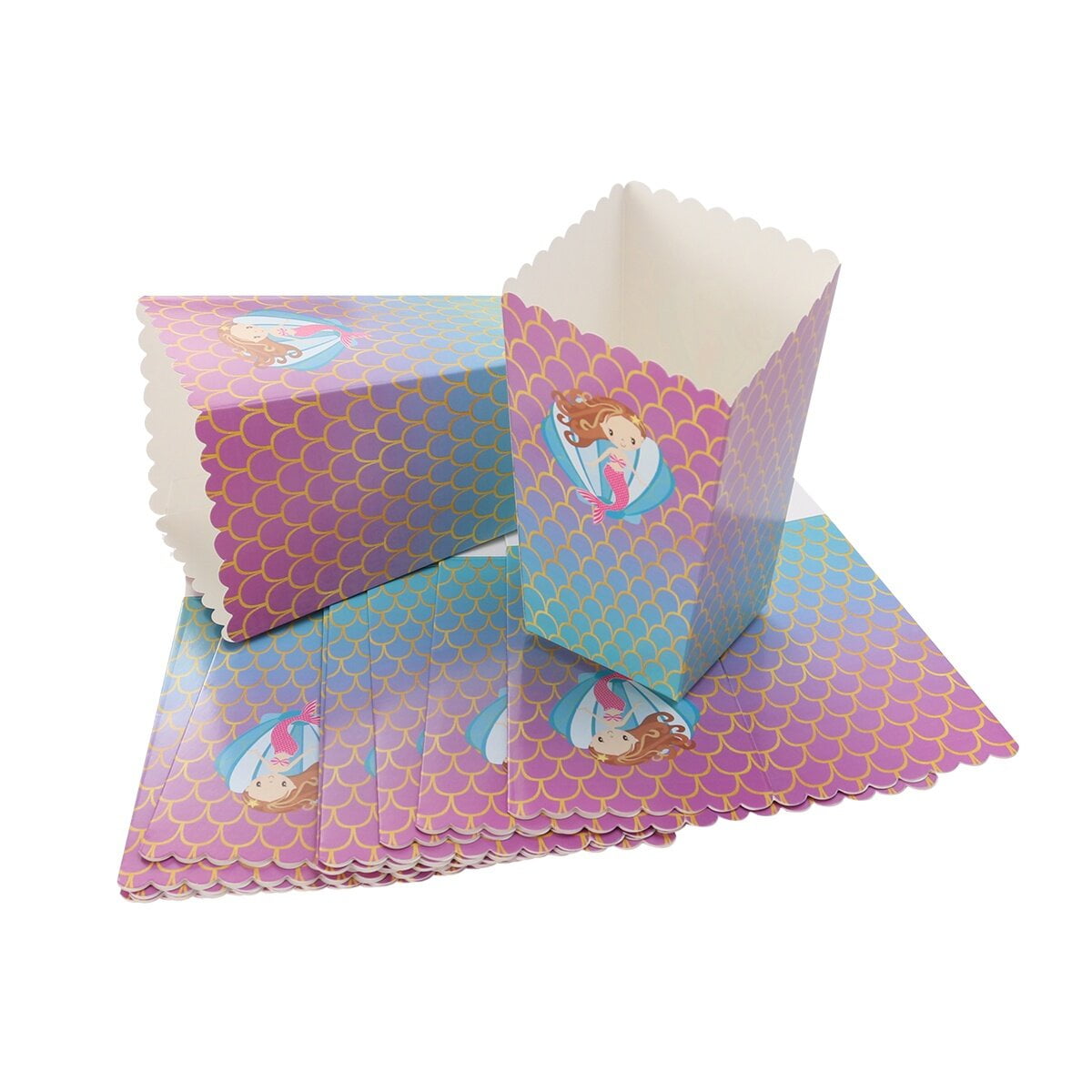 Mermaid popcorn boxes 12pcs Popcorn Boxes Mermaid Design Scalloped
