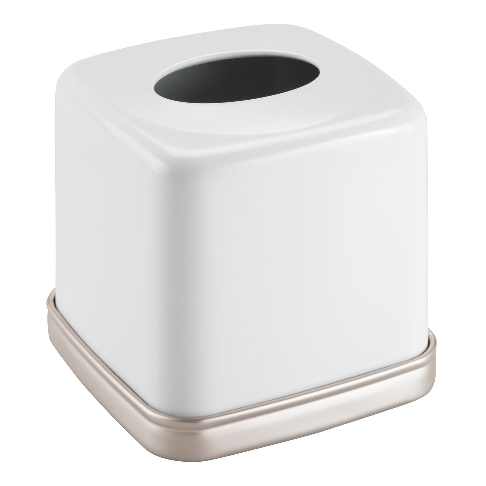 mDesign Square Metal Paper Facial Tissue Box Cover Holder for Bathroom Vanity Countertops, Bedroom Dressers, Night Stands, Home Office Desks, Tables - Matte White/Satin