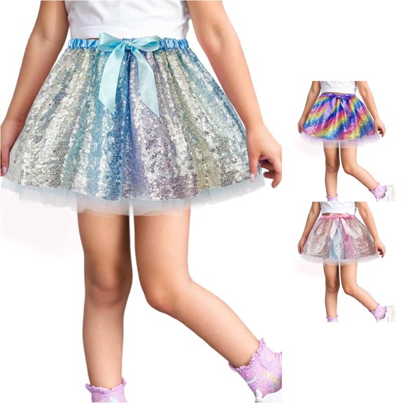 SUXIAN Girls Skirt Gradient Patchwork Sequin Mesh Tutu Ballet Dance Party Outfit For Kids Toddler Girls Skirts Blue_002 2-6 Years