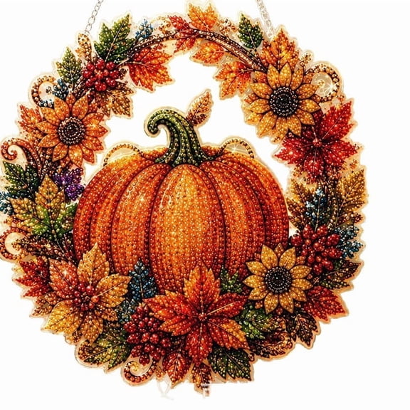 Pumpkin Diamond Art Hanging Ornament Kit, DIY Fall Decoration with Sunflowers, Acrylic Craft Kit for Home Decor, Festive Gift for Crafters and Decor Enthusiasts
