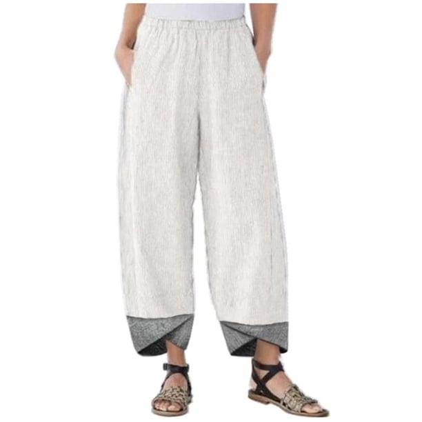 Pantalones de algodón con parches para mujer: pantalones holgados irregulares de color liso, cintura elástica, bolsillos laterales, estilo informal para el día a día, viajes, deporte y todas las es