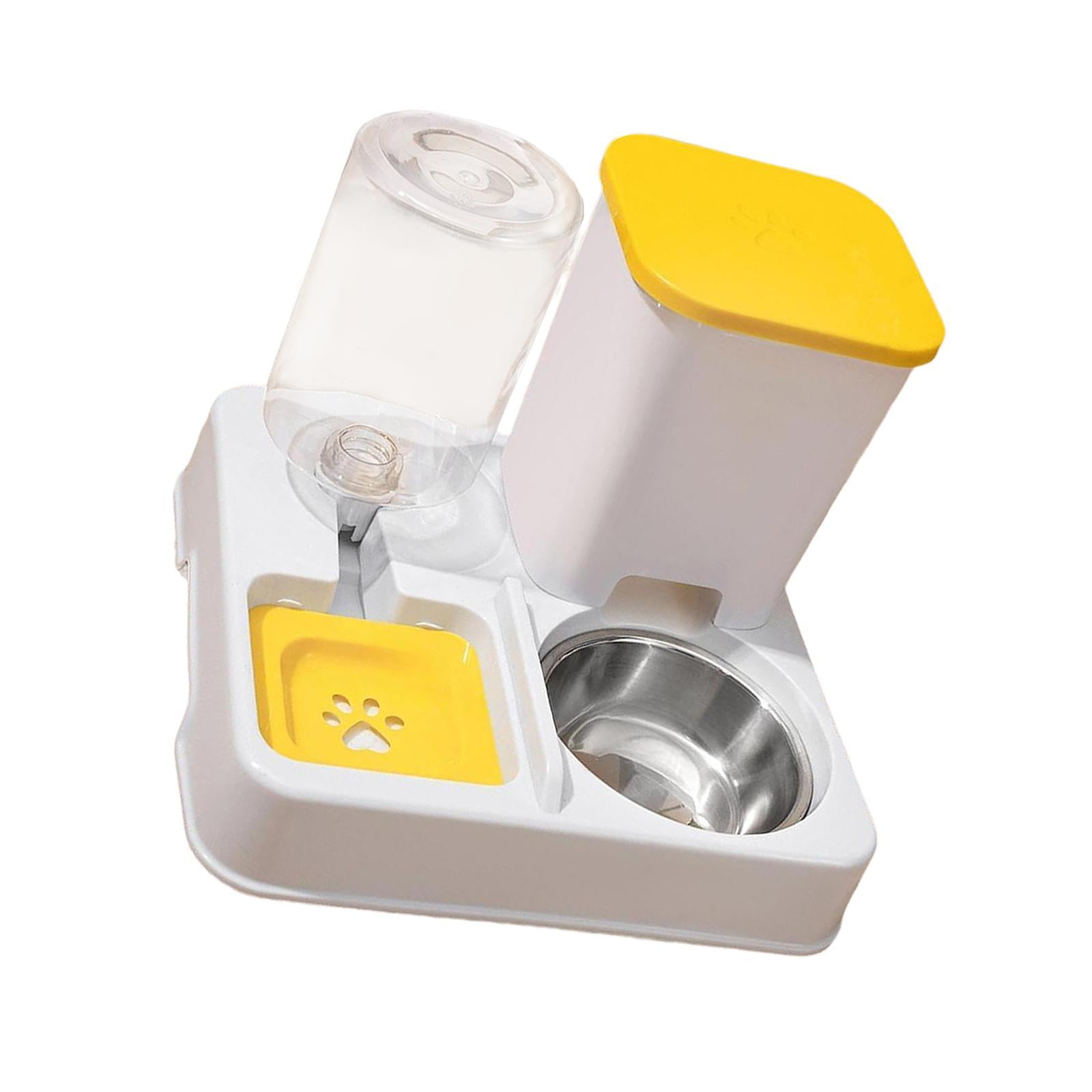 Serenable Automatic Dog Cat Feeder 2 in 1 Feeder and Water Dispenser Easily Clean Large Capacity Dry and Wet Separation for Dogs Rabbits yellow white