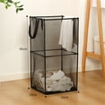 thumbnail image 2 of Small Collapsible Laundry Baskets with Handles Foldable Dirty Cloth Basket Bulk for Bathroom Laundry Room Kids Room College Dorm Travel Camping Organizer Black, 2 Layer, 2 of 6