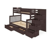 Bedz King Stairway Bunk Beds Twin over Full with 4 Drawers in the Steps and 2 Under Bed Drawers, Dark Cherry