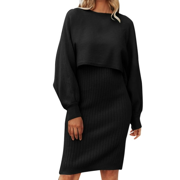 outfmvch sweater dress for women lazy style able solid knitted dress two piece medium length wool dress womens dresses fall dresses