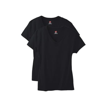 Hanes Perfect-T Women's V-Neck Cotton T-Shirt, Value 2-Pack Black 3XL
