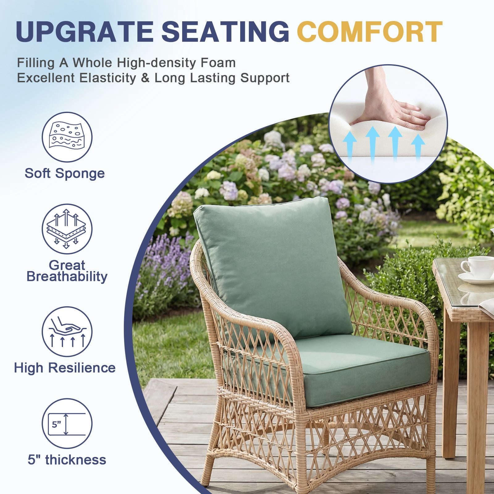 Aoodor 22 x 24 Inch Outdoor Seat Cushion Set of 2, Water-Resistant & Fade Resistant Deep Seat and Back Cushion with Removable Cover for Patio Furniture Chair, Sofa and Couch, Forest Green