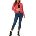 thumbnail image 2 of Unique Bargains Women's Faux Suede Long Sleeve Flap Pockets Moto Jacket M Red, 2 of 6