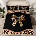 thumbnail image 2 of Homewish Girls Vintage Ribbon Twin Sheet Sets, Brown Leopard Print Bowknot Twin Fitted Sheet, Old Fashion Flat Sheet, Breathable Home Decor, 3 Pieces, 2 of 7