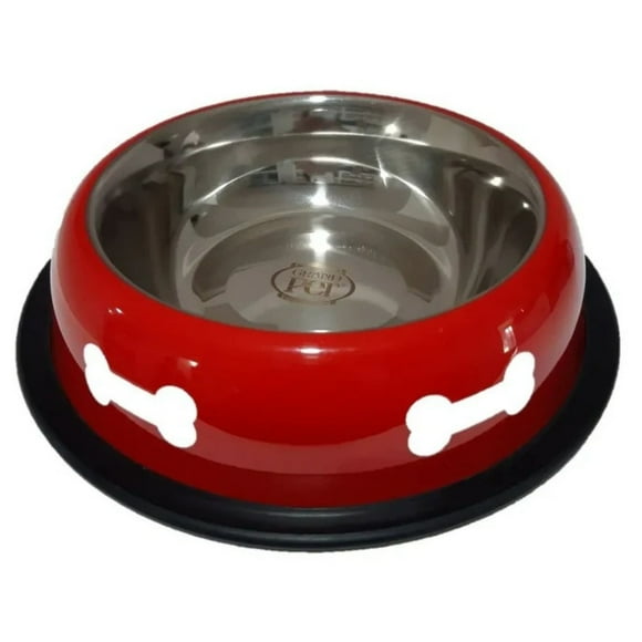 Tazón Para Perro Grand Pet Rojo Con Huesos Blancos 1.892 l 64 oz