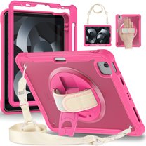 Allytech Rugged Case for Apple iPad Pro 11 2022/2021/2020/2018, iPad Air 4 5 Case, iPad Air 11" Case 2024, 360 Rotating Stand Clear Back Cover Shockproof Shoulder Strap with Pencil Holder, Rose