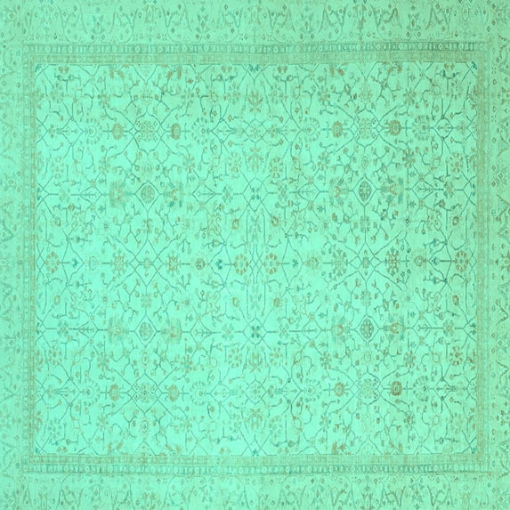 Ahgly Company Machine Washable Indoor Square Oriental Turquoise Blue Traditional Area Rugs, 5' Square