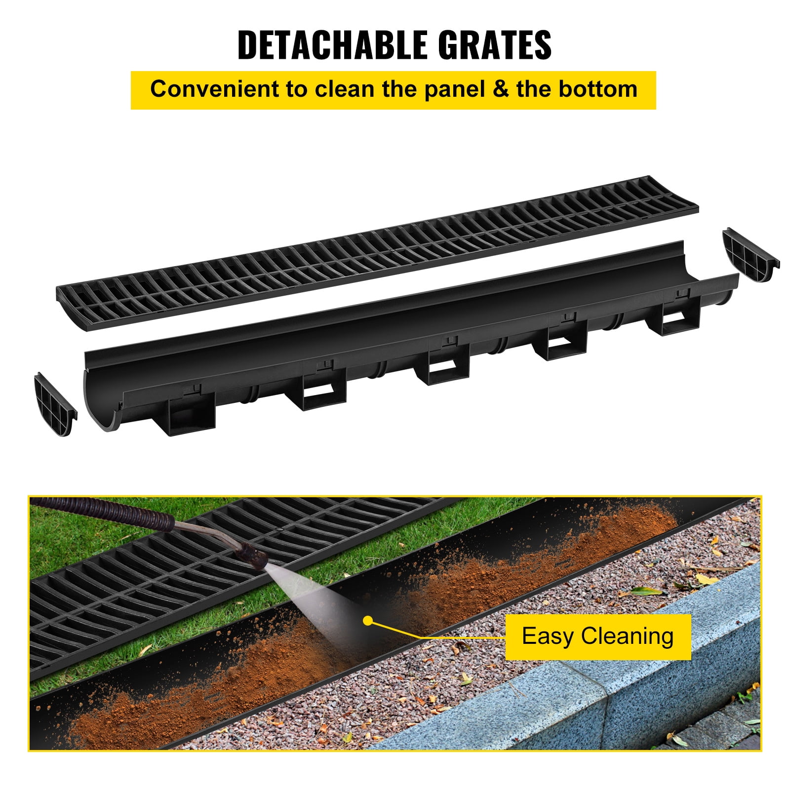KFFKFF Trench Drain System Channel Drain with Plastic Grate 5.8x3.1" HDPE Drainage Trench, Black Plastic Garage Floor Drain 3x39" Trench Drain Grate