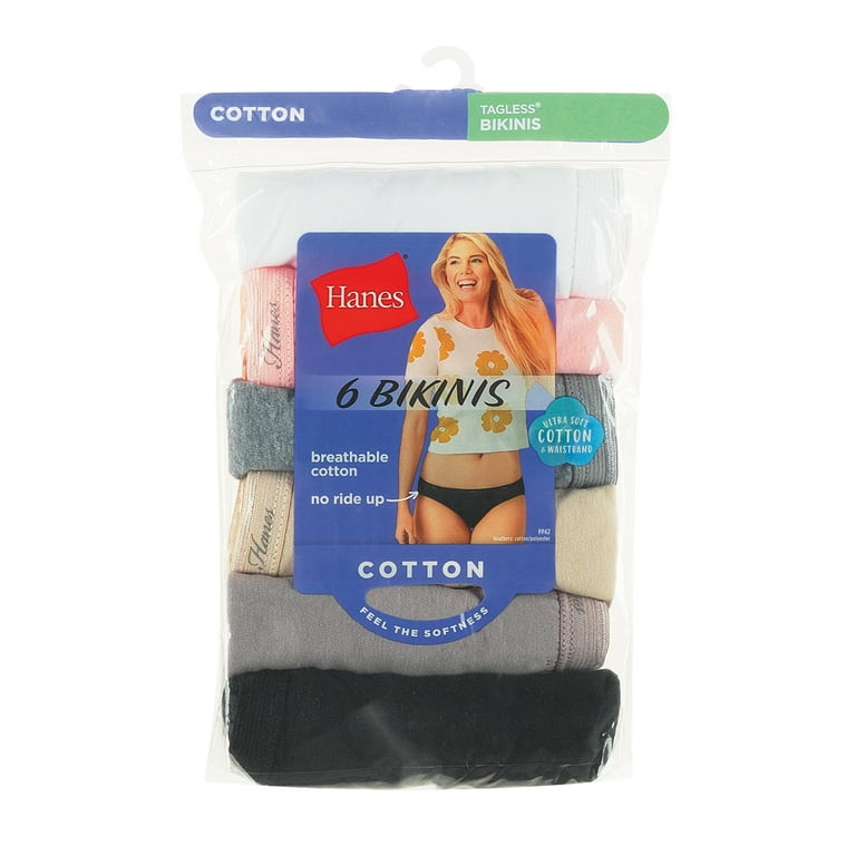 Hanes Women's Cotton Bikini Underwear, Cool Comfort, 6-Pack Assorted Basics  7 