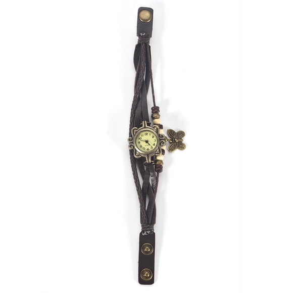 Reloj De Pulsera Analógico De Cuarzo Con Pulsera De PU Con Tejido Trenzado Y Correa De Café Colgante