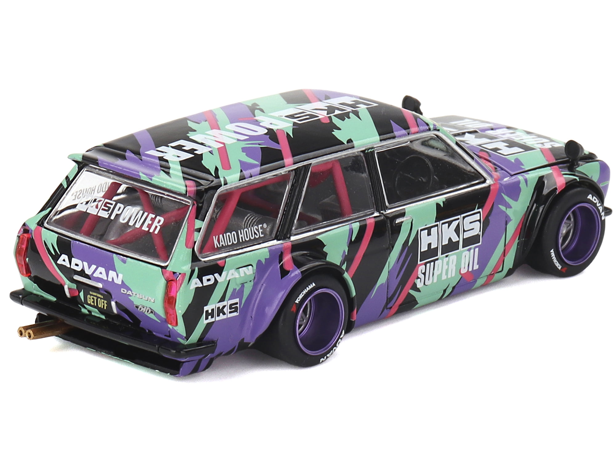 Datsun 510 Wagon RHD "HKS V1" Black with Graphics (Designed by Jun Imai) "Kaido House" Special 1/64 Diecast Model Car by Mini GT