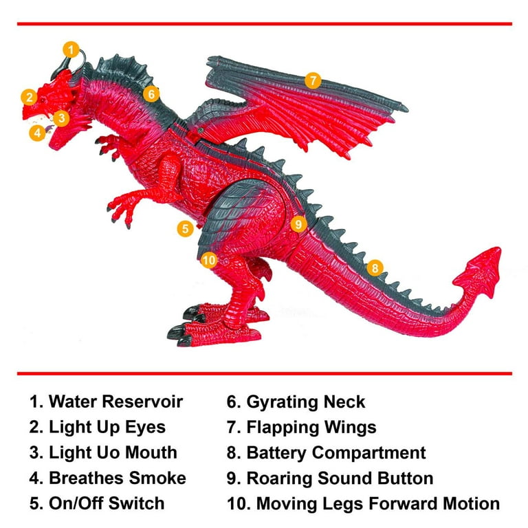 Contixo RC Dinosaur Toy with Fire Smoke, Walking, Flapping