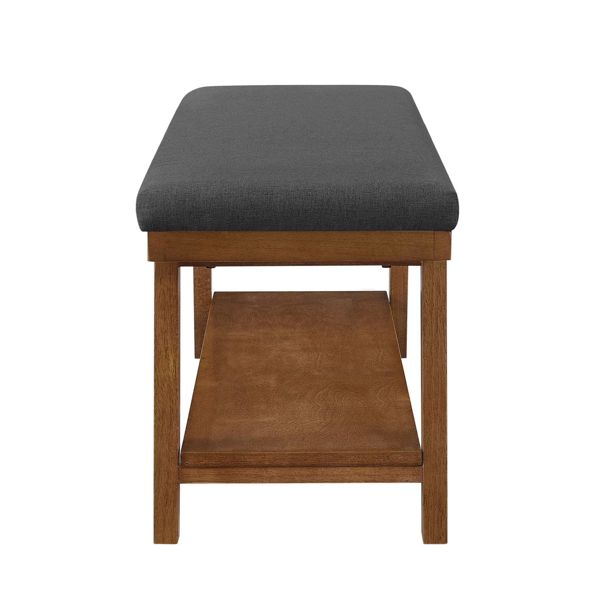 Leumius Upholstered Bench with Storage Shelf,Modern Linen Fabric with Cushioned Seat for Bedroom, Entryway, Living Room,350 lbs Capacity,Dark Gray