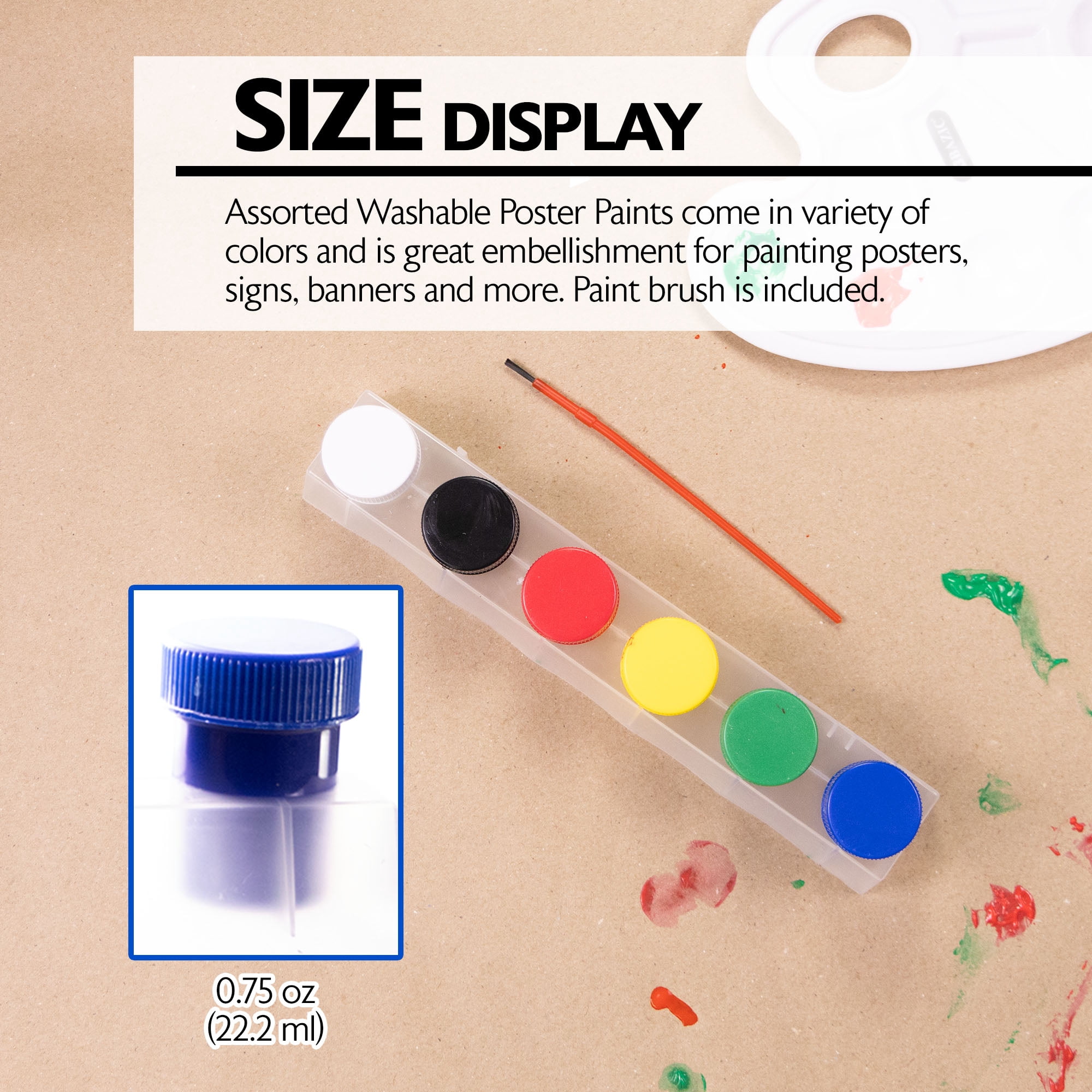 BAZIC Poster Paint w/ Brush 4.5oz/133ml, 6 Color Non-Toxic Paint, 24-Packs