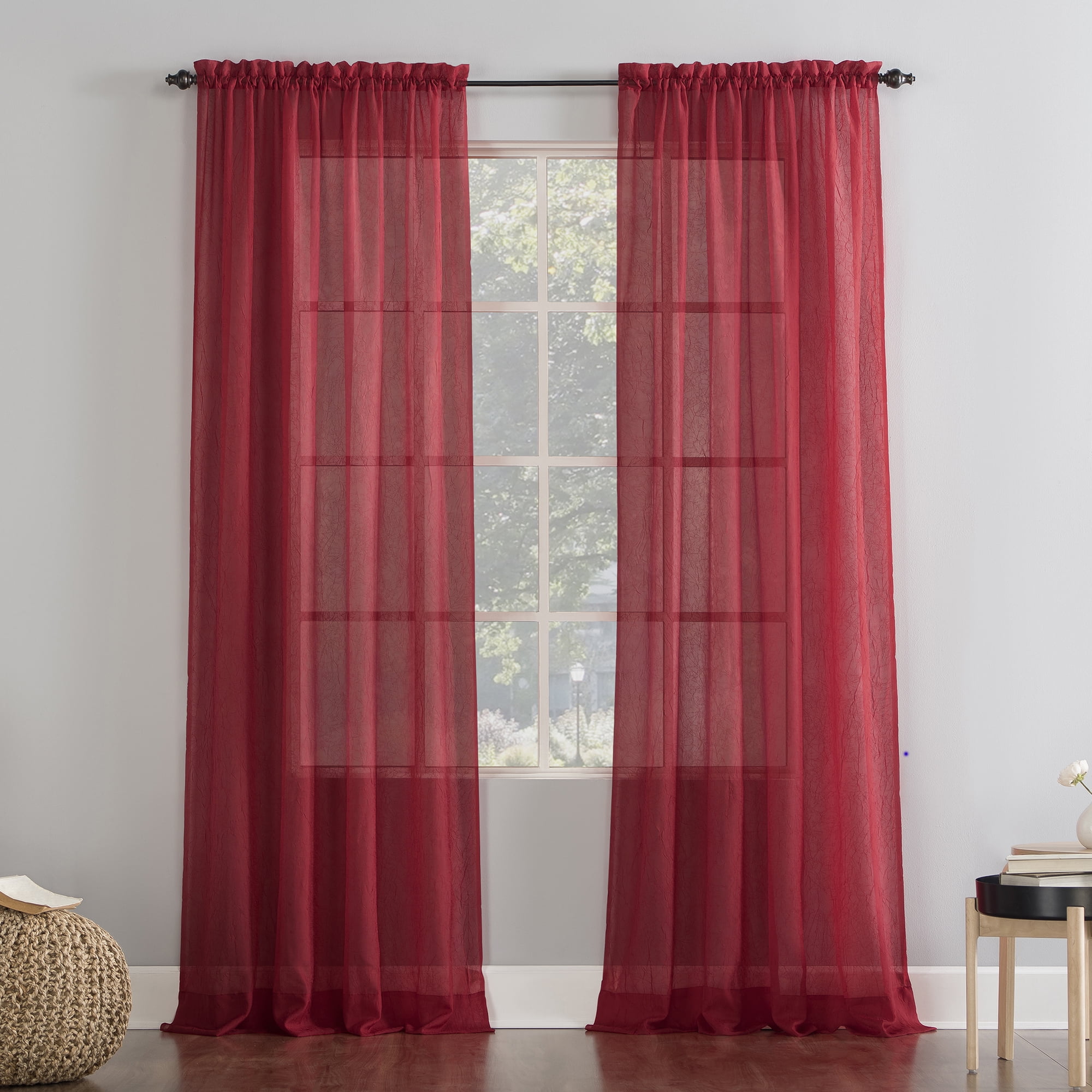 No. 918 Jillian Crushed Voile Sheer Rod Pocket Curtain Panel, 51" x 63", Red
