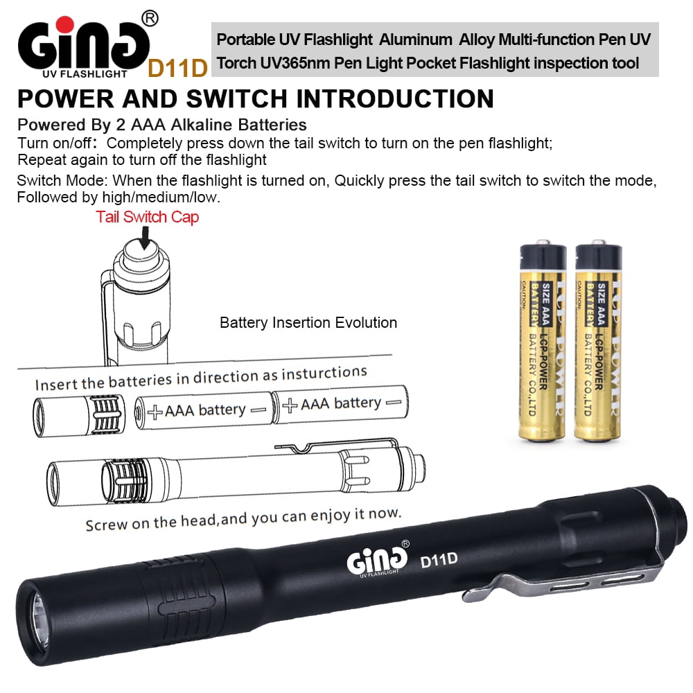 GING UV FLASHLIGHT 365nm Pen LED UV Light Pocket Light Black Light UV Torch AAA Battery for Glue,Pet Urine, Counterfeit Money, Resin… (D11-365nm)…