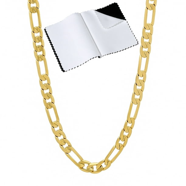 4mm 14k Yellow Gold Plated Flat Figaro Chain Necklace, 30 inches