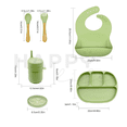 thumbnail image 2 of Set con vaso entrenador bebe + platos de bebe + baberos para bebe + cubiertos I BPA FREE I 5 piezas I Silicona grado alimenticio Happy Life  Kit comida bebe silicona 5 pcs, 2 of 9
