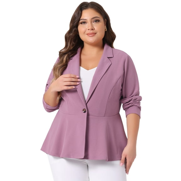 DARING DIVA Women's Plus Peplum Notch Panel Collar Casual Blazers Purple 1X
