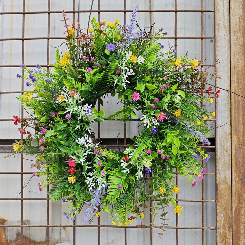 Couronne De Porte 50 Cm Fleurs Artificielles - Décoration Verte Pour Porte D'entrée, Mariage, Toutes Saisons