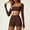 Brown, variant on Workout Sets for Women 2 Piece Square Neck Long Sleeve Crop Tops and High Waist Biker Shorts Slim Fit Sleamless Gym Sets,L,Black
