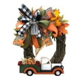 thumbnail image 2 of Fall Wreath for Front Door, 16 inch Door Wreath Truck Door Wreath, Autumn Harvest Porch Decor, Thanksgiving Farmhouse Decoration Indoor Outdoor Wreath with Ribbon Bow, 2 of 9