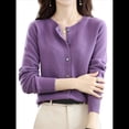 thumbnail image 1 of Suéter de Larga con Cuello Redondo de Color Liso para Mujer, Chaqueta de Punto Combinable para y Otoño Púrpura XXL, 1 of 8