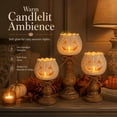 thumbnail image 3 of Rustic White Pumpkin Tealight Candle Holder Set, Farmhouse Jack O Lantern Tealight Candle Holders Decor with Wood Pedestal & Jute Bow, Fall Tables Centerpieces, 3 of 9
