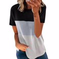 thumbnail image 2 of Camiseta de mujer Blusa de cuello redondo de manga corta con bloque de color, Color negro, L Vogacara AP002555-53, 2 of 7