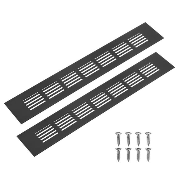 Uxcell 2-Pack Cubierta de Ventilación de Puerta de Aleación de Aluminio, Rejilla de Ventilación de 12x2"/300x50mm con Tornillos para Gabinete [Negro]