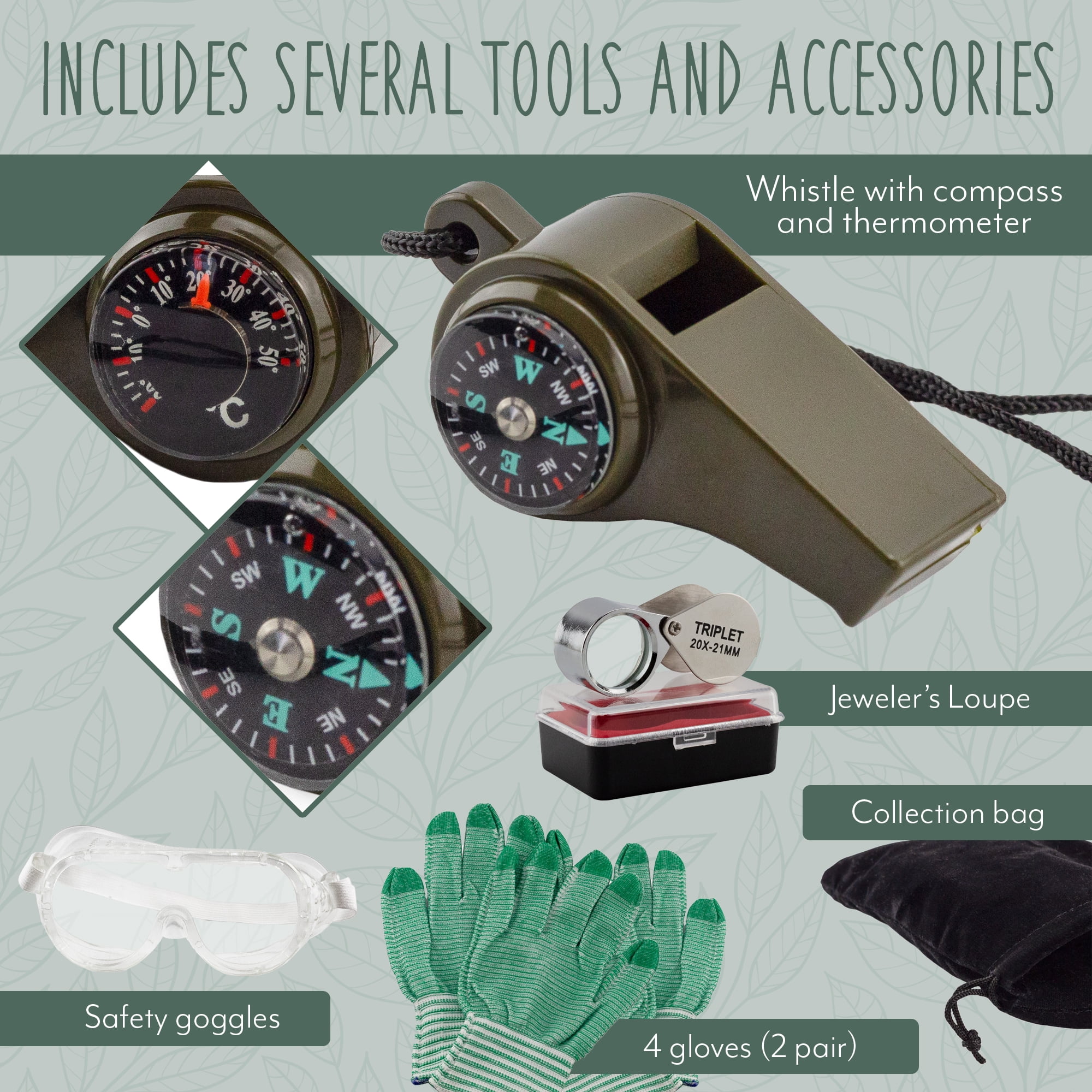 Esterno Rockhound & Rock Mining Kit (Deluxe 15-Piece Set); Rockhound Set Includes Hammer, Chisels, Musette Bag and Accessories