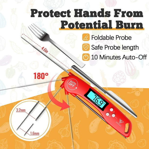  Meat Thermometer, DOQAUS Food Thermometer for Cooking, Digital  BBQ Thermometer with Folding Probe, Calibration & Reversible Display,  Instant Read Kitchen Temperature Probe for Grill, Turkey, Candy : Home &  Kitchen