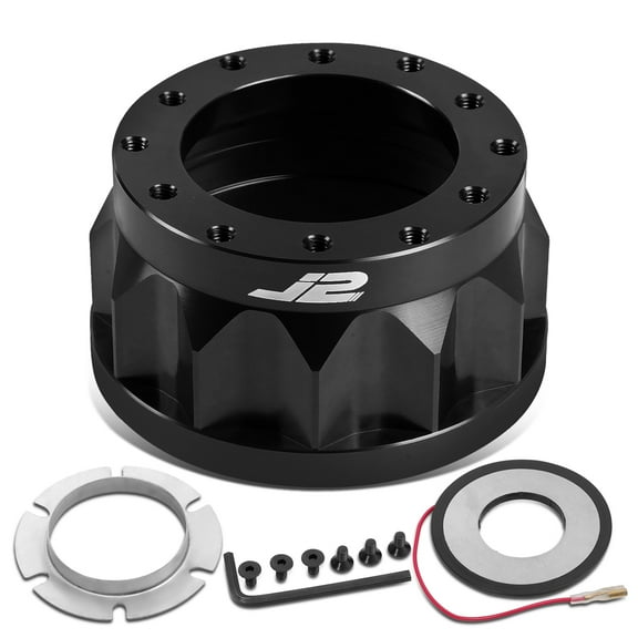 J2 Engineering J2-HUB-OH90-BK J2 For 1988 to 1993 Honda Civic CRX Acura Integra 2" Black Aluminum Steering Wheel 6-Hole Hub Adapter 89 90 91 92