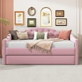 thumbnail image 3 of Harper & Bright Designs Twin Size Tufted Upholstered Daybed with Trundle, Twin Velvet Sofabed with USB & Charging Ports, Pink, 3 of 11