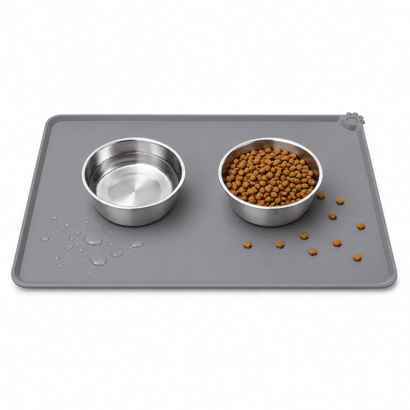 Pet Placemat Mat for Dog Cat - Silicone Waterproof Feeding Watering Bowl Tray (18.5” x 11.1”)