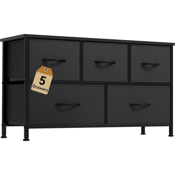 CF Dresser with 5 Drawers - Fabric Storage Tower, Organizer Unit for Bedroom, Living Room, Closets - Sturdy Steel Frame, Wooden Top (Black)