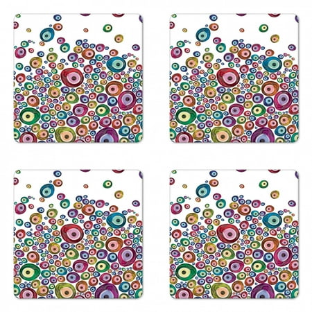 

Ethnic Coaster Set of 4 Colorful Cultural Image of Luck and Fortune Traditional Beads Square Hardboard Gloss Coasters Standard Size Multicolor by Ambesonne