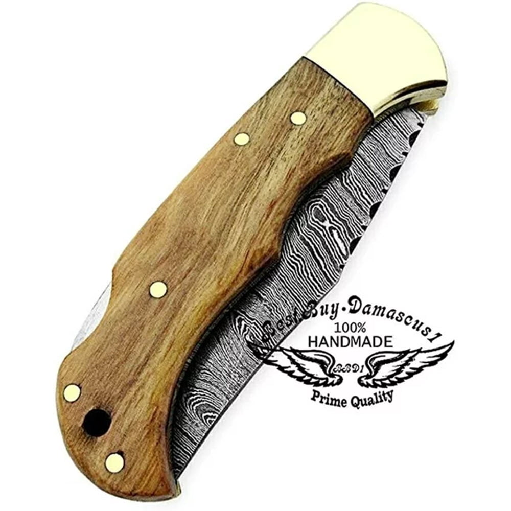 Best.Buy.Damascus1 Pocket Knife Set, Olive Wood Damascus Steel Hunting Knives, 3 in Blade Length
