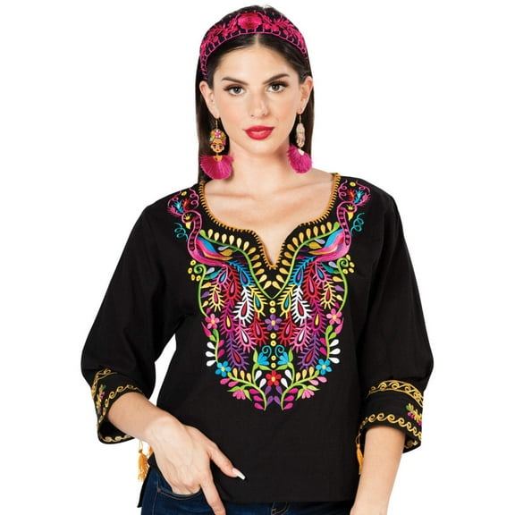 Artisanal Embroidered Blouse 100% Cotton Black 603179