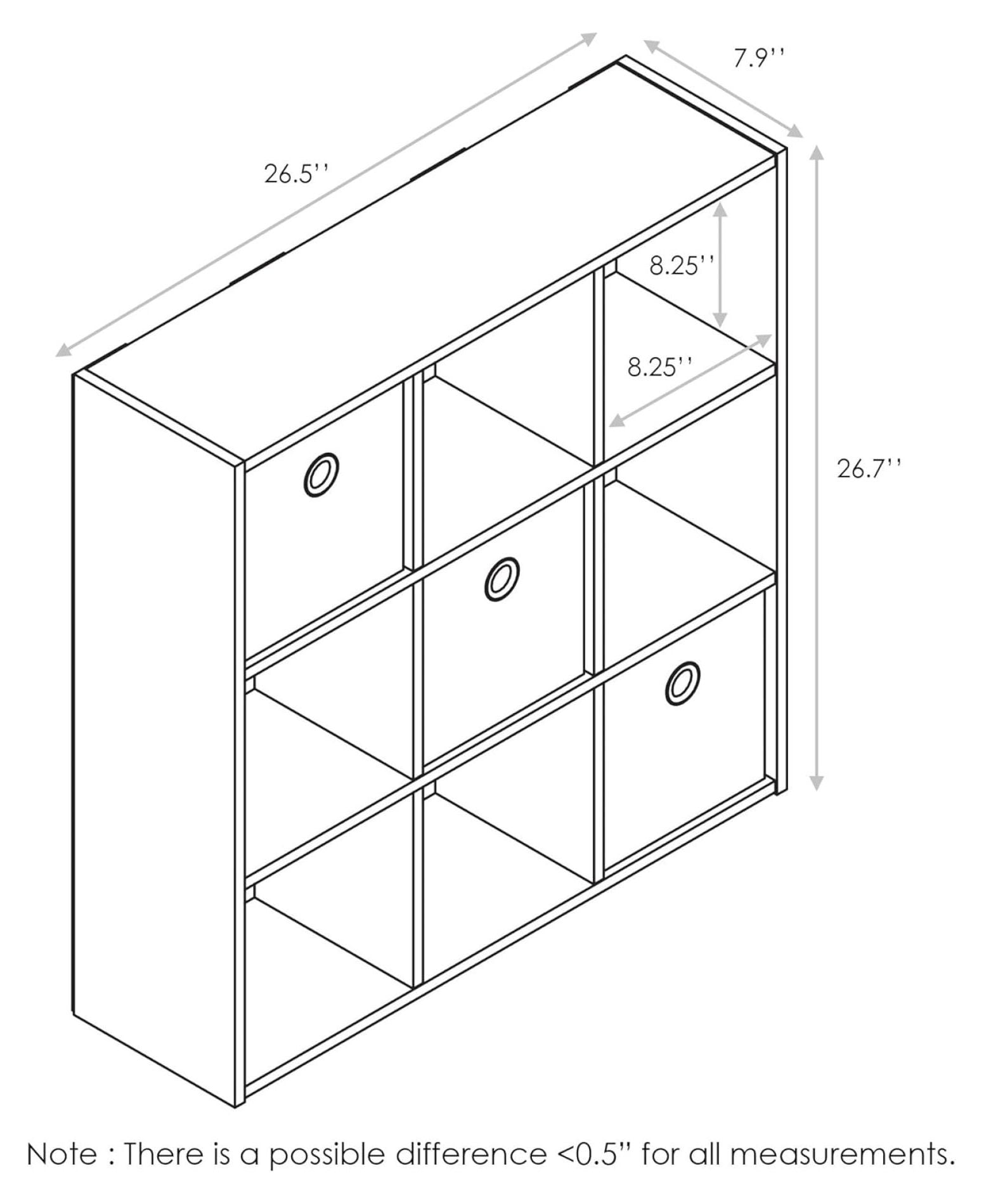 SONGMY Simplistic 9-Cube Organizer with Bins, Small Size (Assembled unit dimensions : 7.9"D x 26.5"W x 26.7"H inches), Espresso/Black