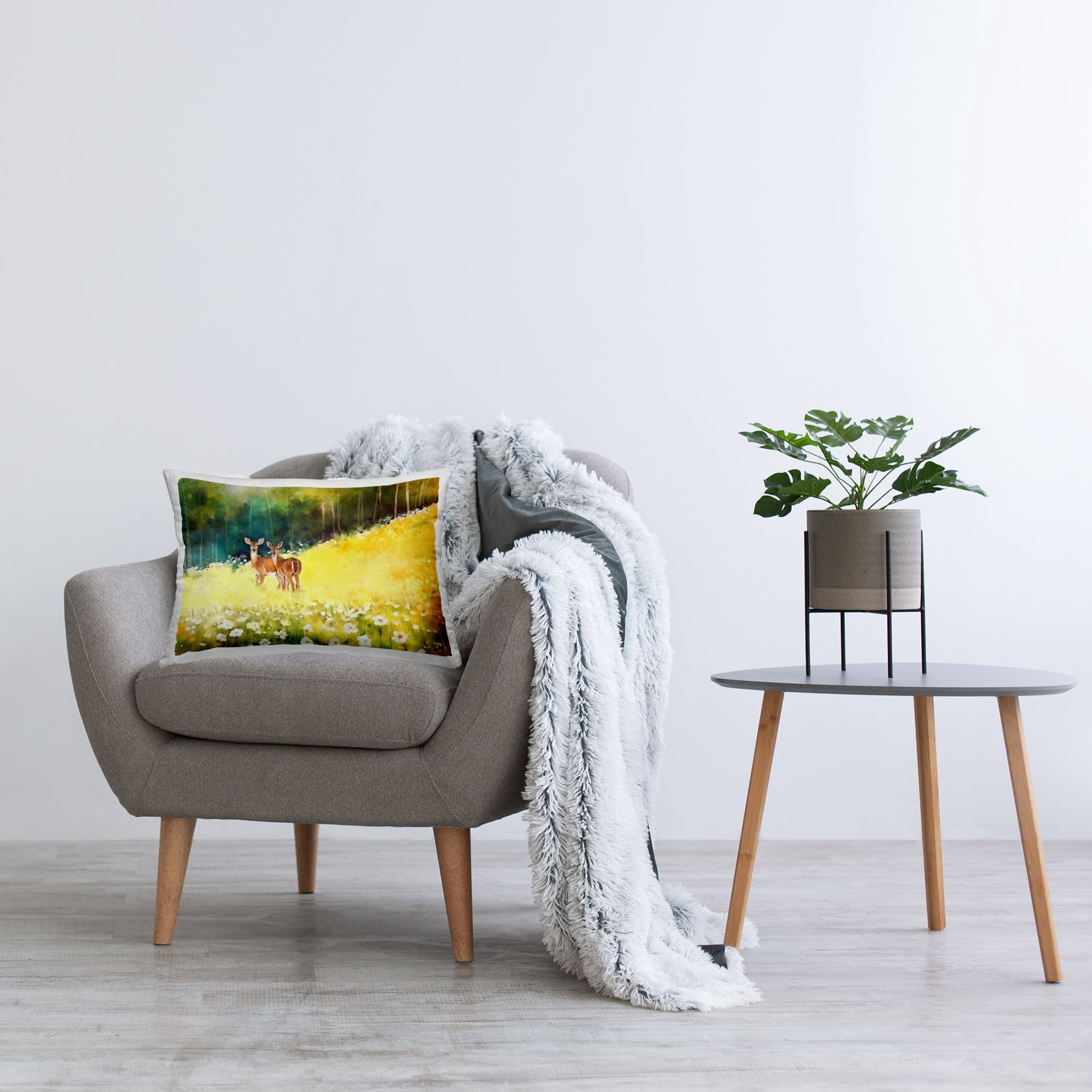 Stupell Industries Deer in Forest Meadow Decorative Printed Throw Pillow, 14 x 20