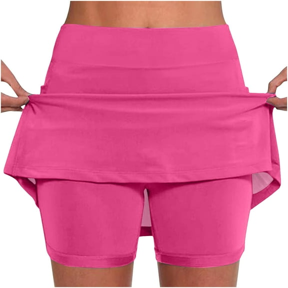 nerohusy Womens Plus Size Skorts with Pockets Ruffle Solid Tummy Control Athletic Skirt with Shorts High Waisted Golf Skirts with Leggings 2024