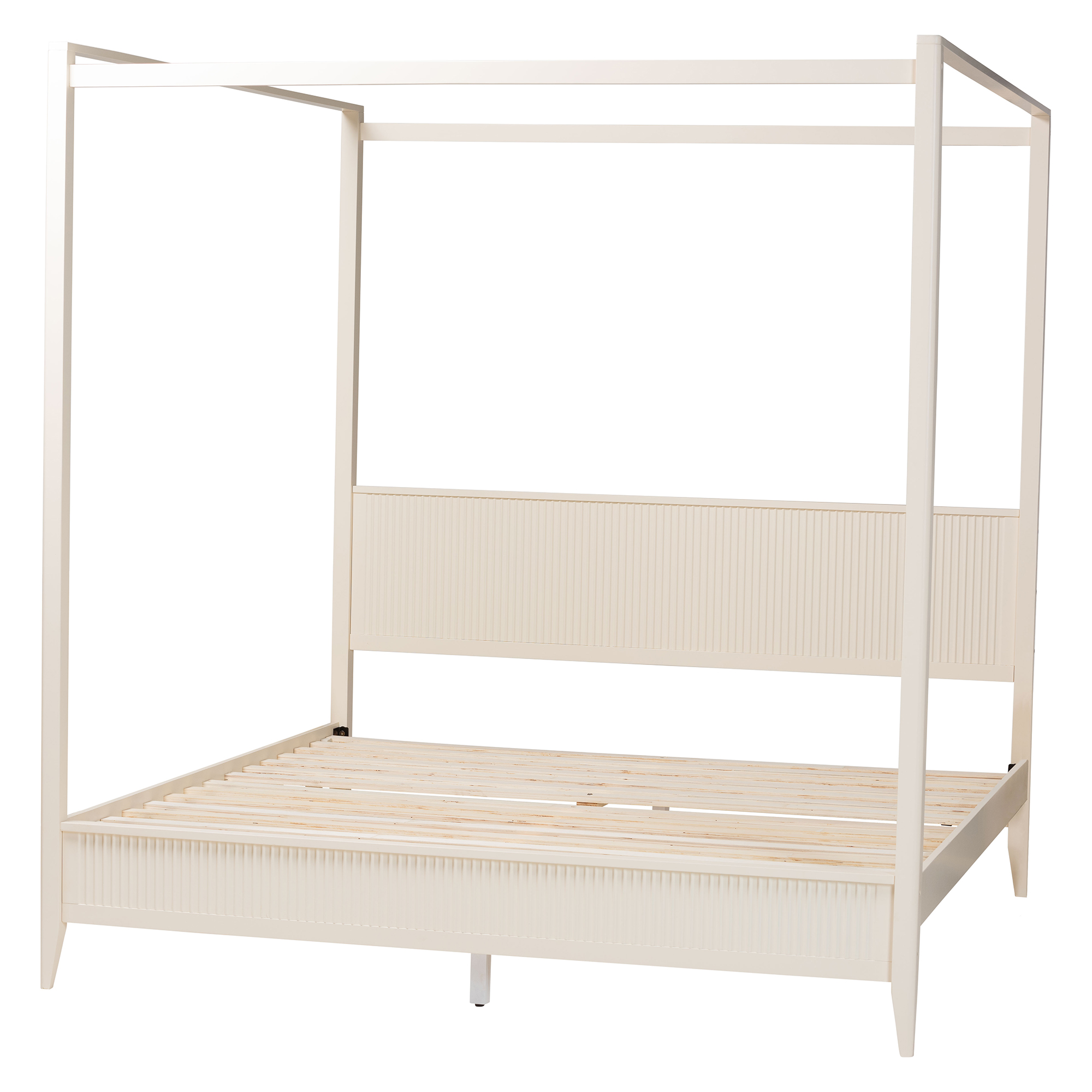 Baxton Studio Primrose Mid-Century Canopy Bed, King, Ivory