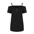 thumbnail image 4 of Womens Plus Size $5,Women Solid V-neck Short Sleeve Strapless T Shirt Polluver Blouse Tank Tops, 4 of 9