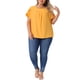 thumbnail image 2 of Blusas de verano con mangas cortas y cuello redondo para mujer de tallas grandes Agnes Orinda, con pliegues y mangas de tulipán, 3X, amarillas, 2 of 6